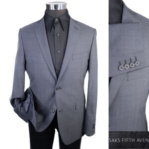 Saks Fifth Avenue Men’s 100% Wool Trim Fit 2-Button Blazer Gray • 38R